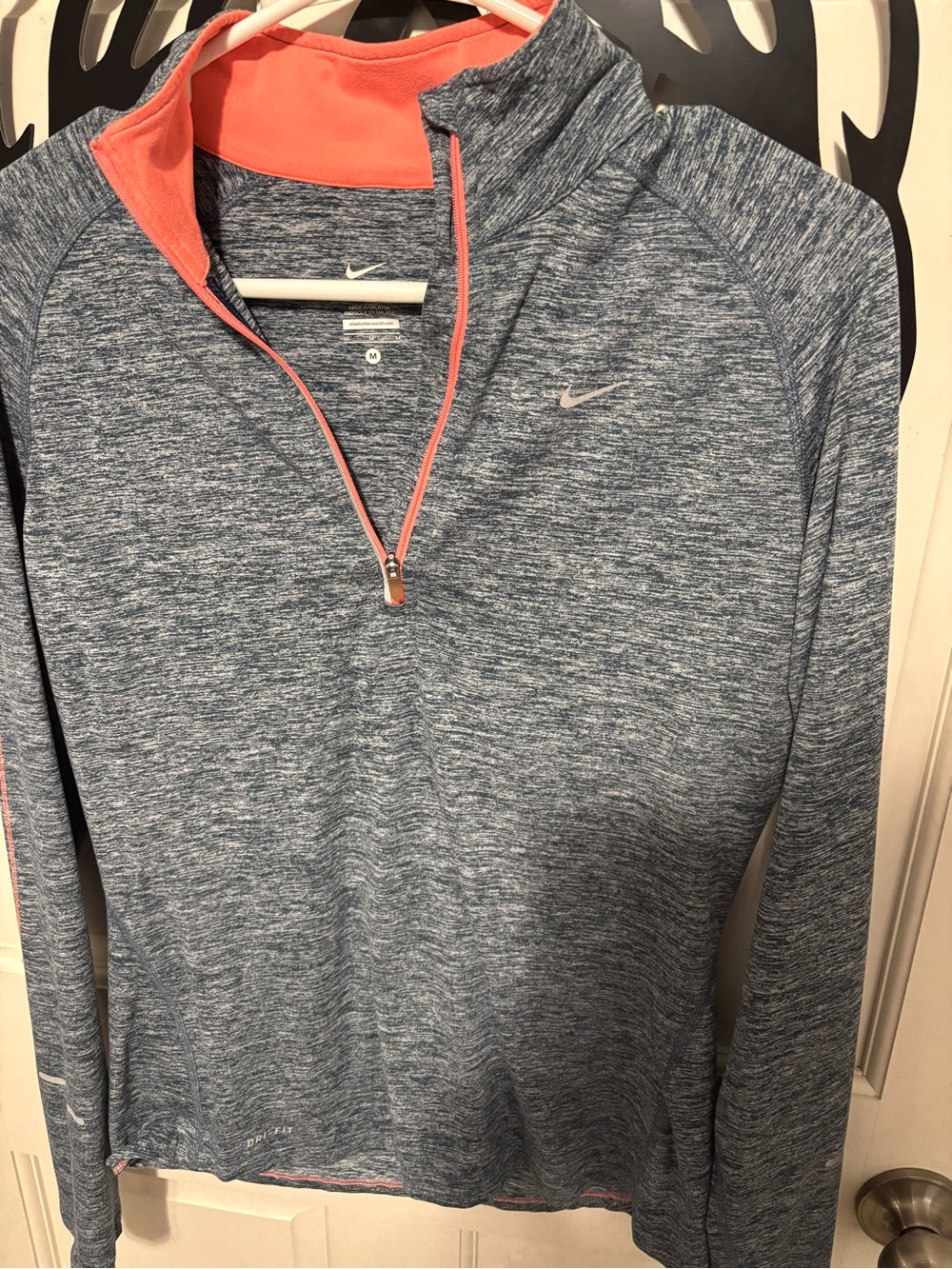 Nike Women's Heather Blue Quarter-Zip Pullover with Coral Accent